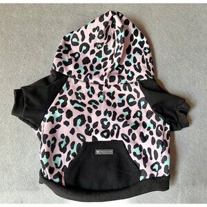Frenchie XL Dog Hoodie Pink Blk Turquoise Cheetah Fleece Cotton Knit Lined Hood